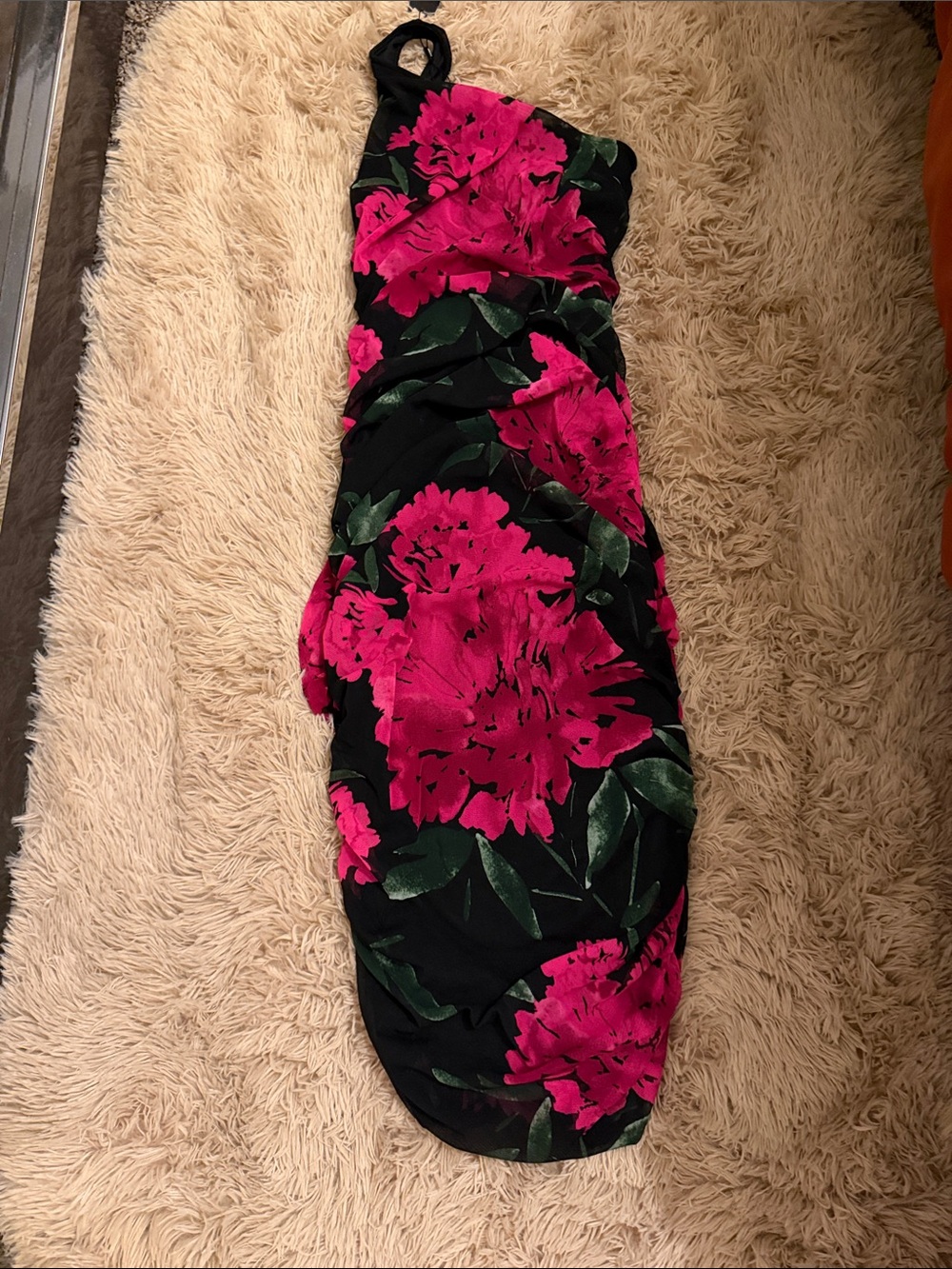 Fashion Nova Black Dress with Hot Pink Floral Print